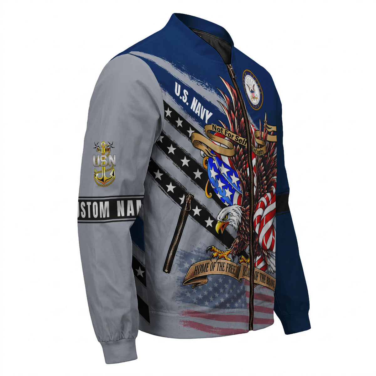 Personalized US Navy Bomber Jacket Custom Rank Name