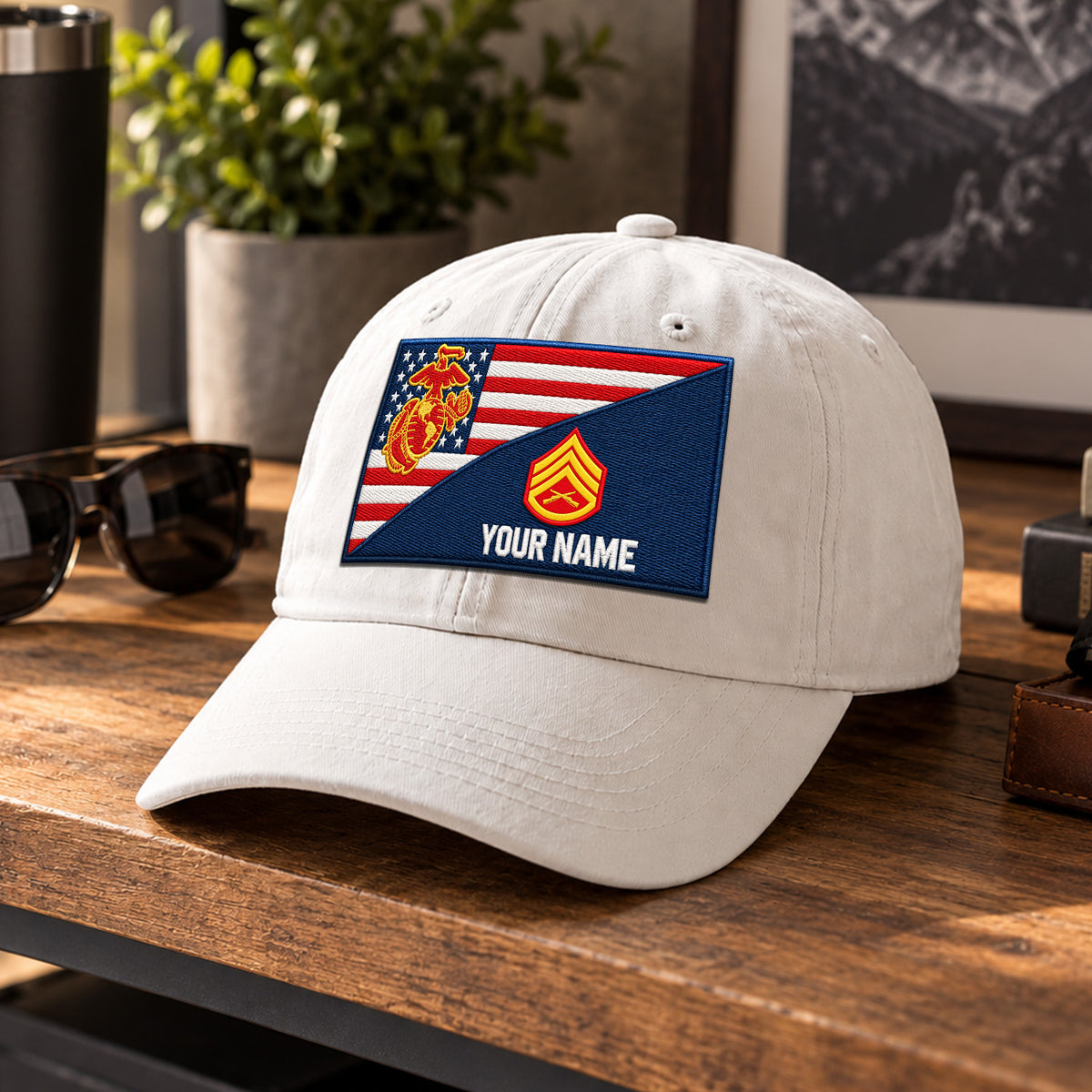 Custom USMC Washed Cap Personalized Military Rank and Text