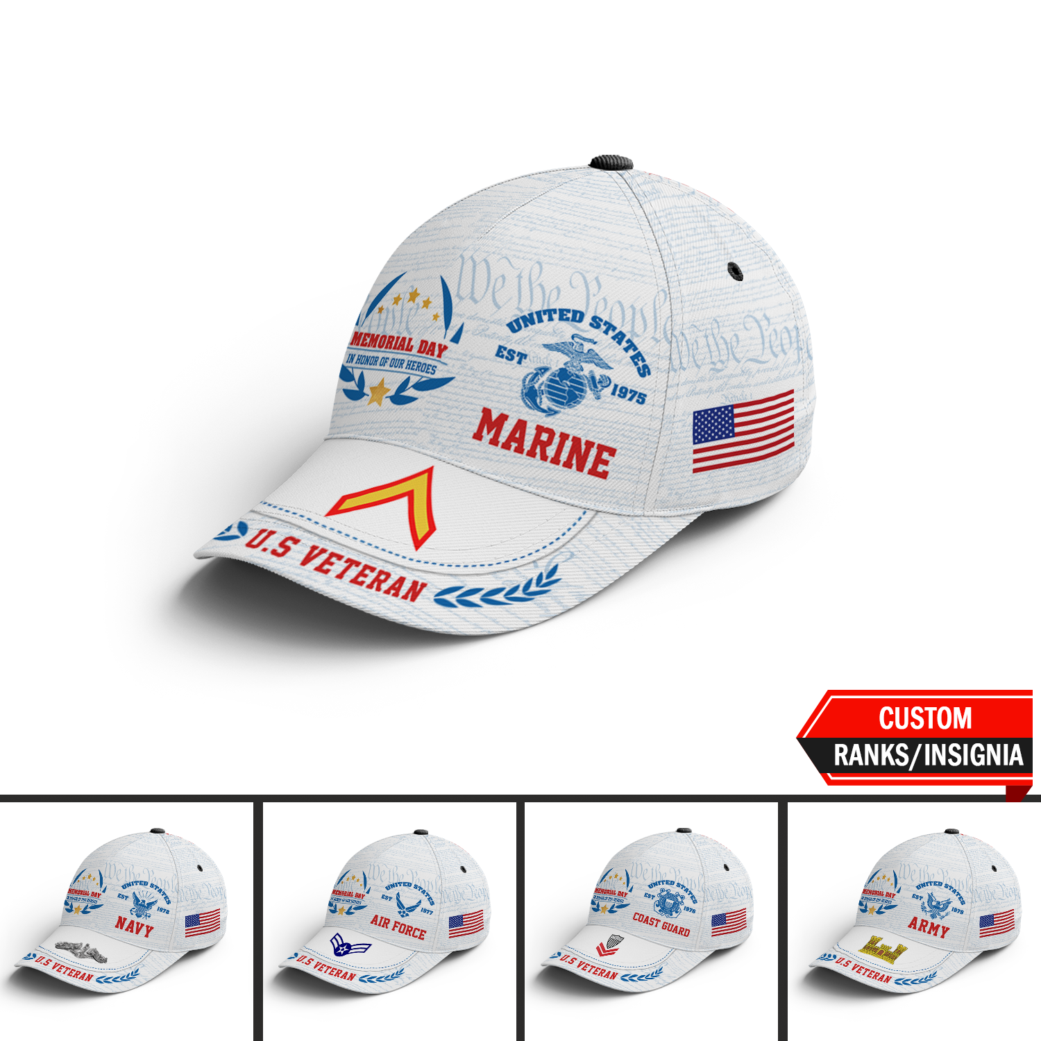 Custom Ranks/Insignia, Personalized Name And Years Served All Over Prints Premium Classic Cap KAOVC15