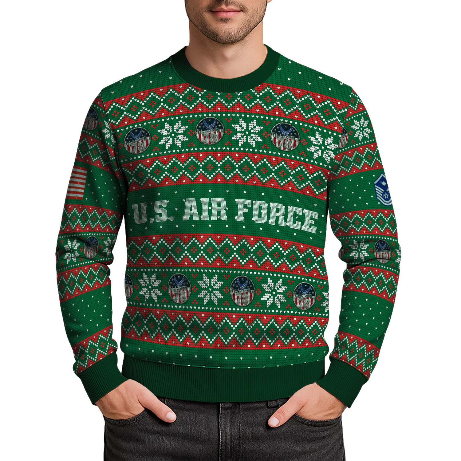 Custom Ranks US Air Force Ugly Christmas Sweater for Women Men KRUST09