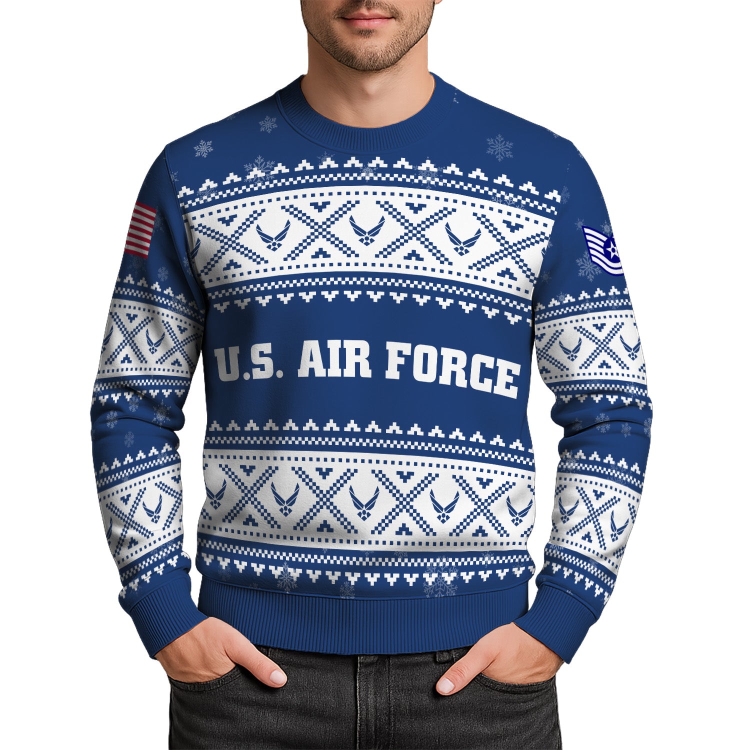 Custom Ranks US Air Force Ugly Christmas Sweater for Women Men KRUST05