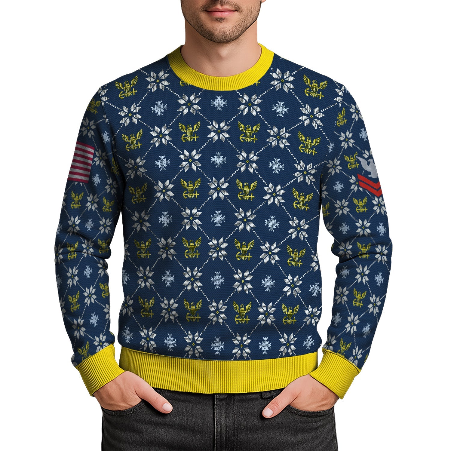 Personalized US Navy Christmas Ugly Sweater KRUST10