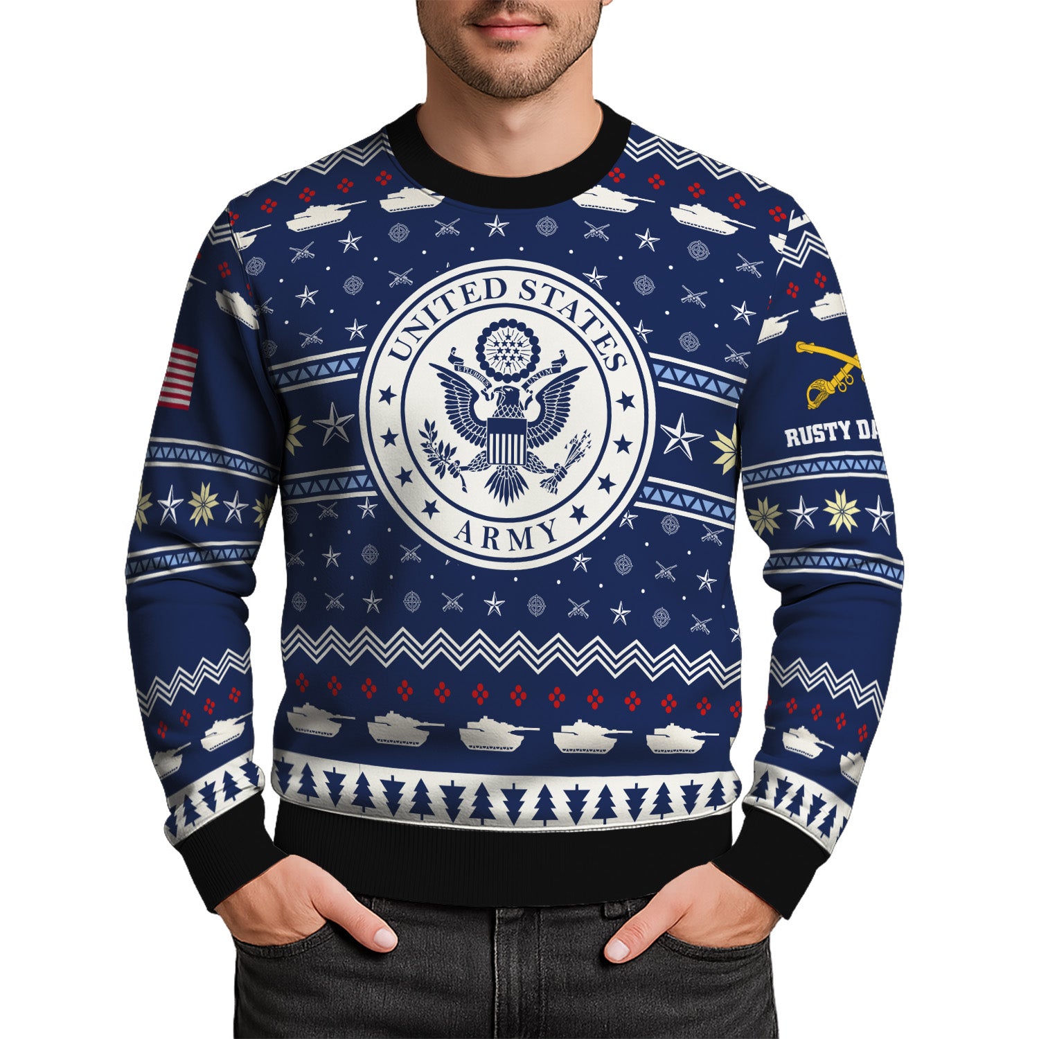 Custom Ranks And Text US Army Ugly Christmas Sweater for Women Men KRUST01