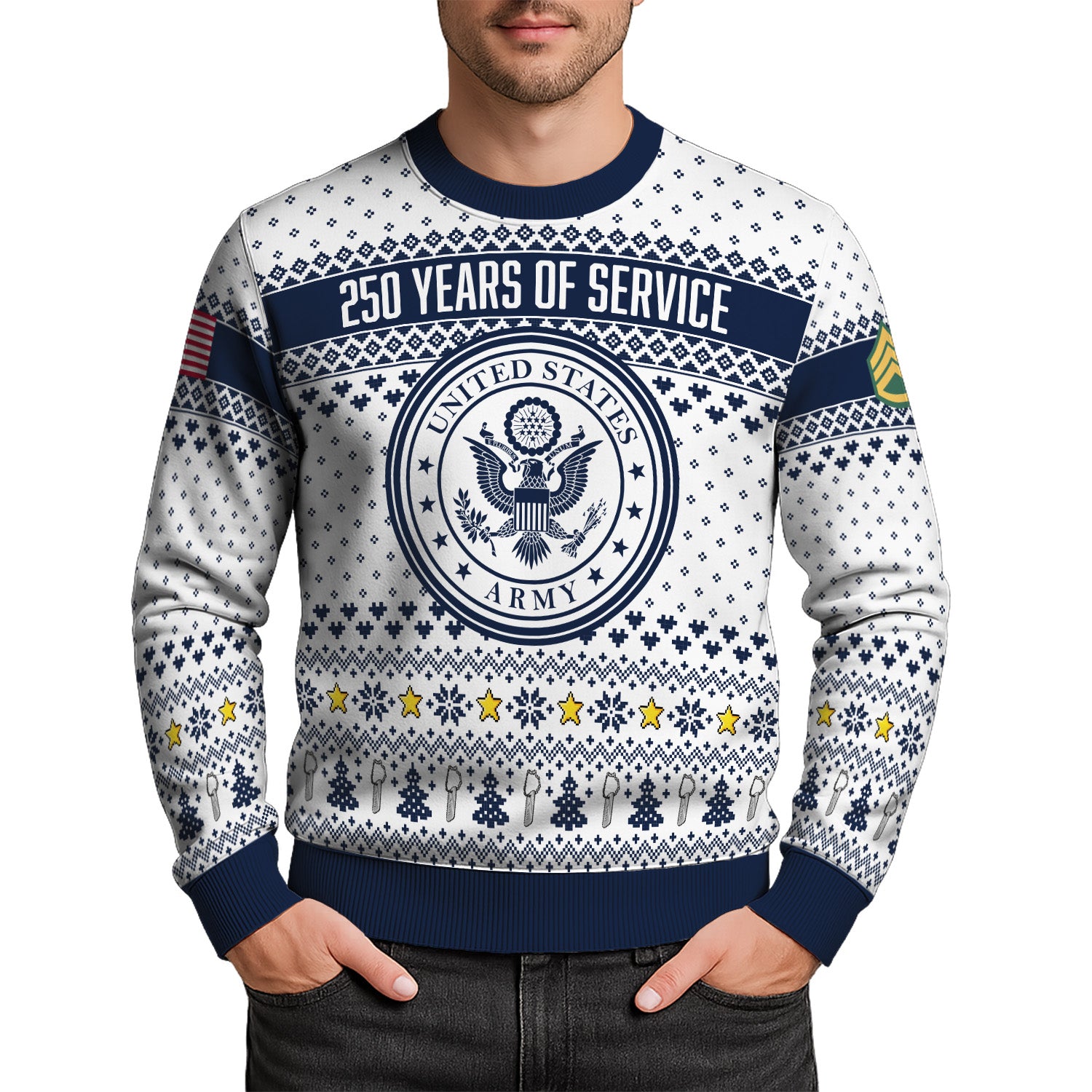 Custom Ranks US Army Ugly Christmas Sweater for Women Men KRUST06