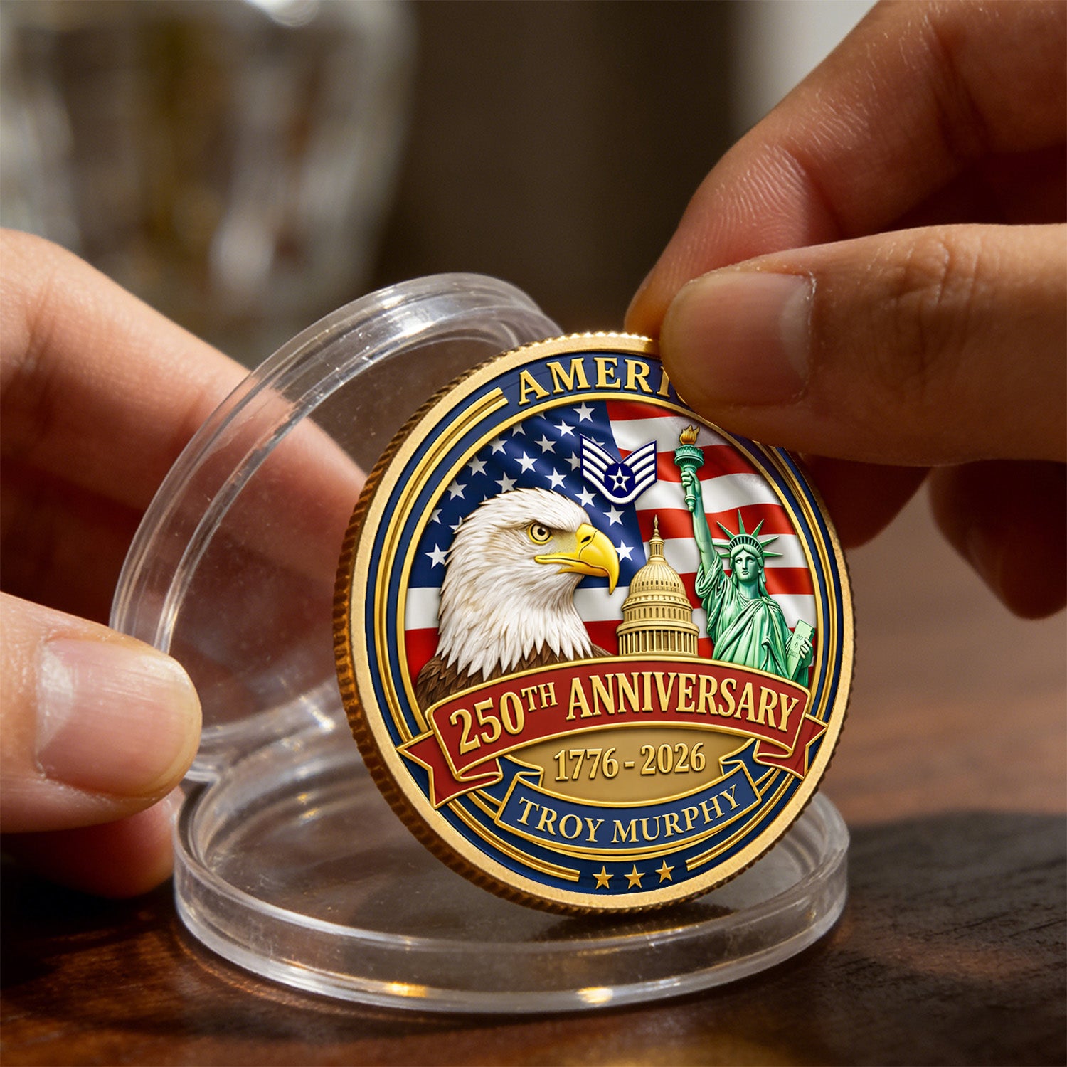 USA 250th Challenge Coin Custom Rank Name USAF