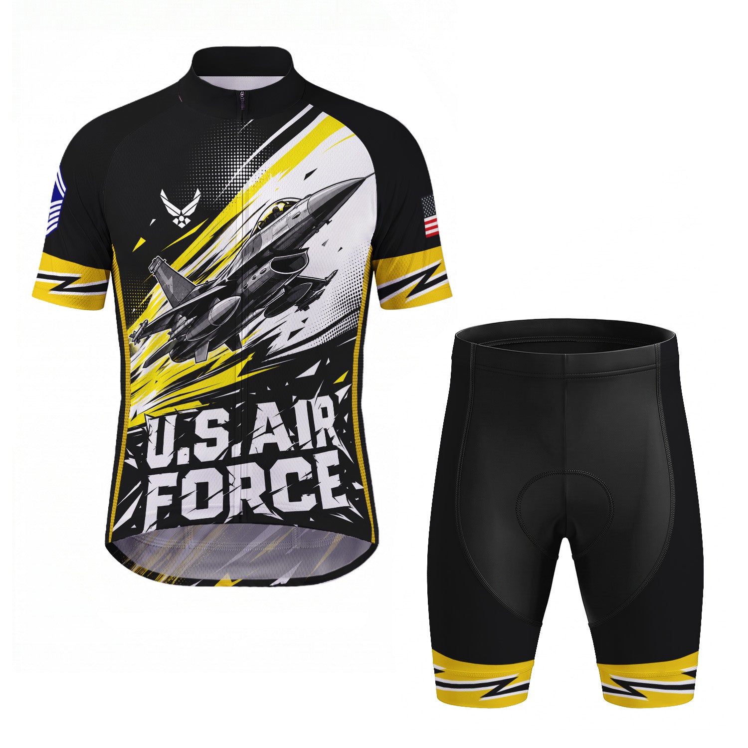 Custom USAF Cycling Jersey Personalized Name Rank Veteran Bike Shirt