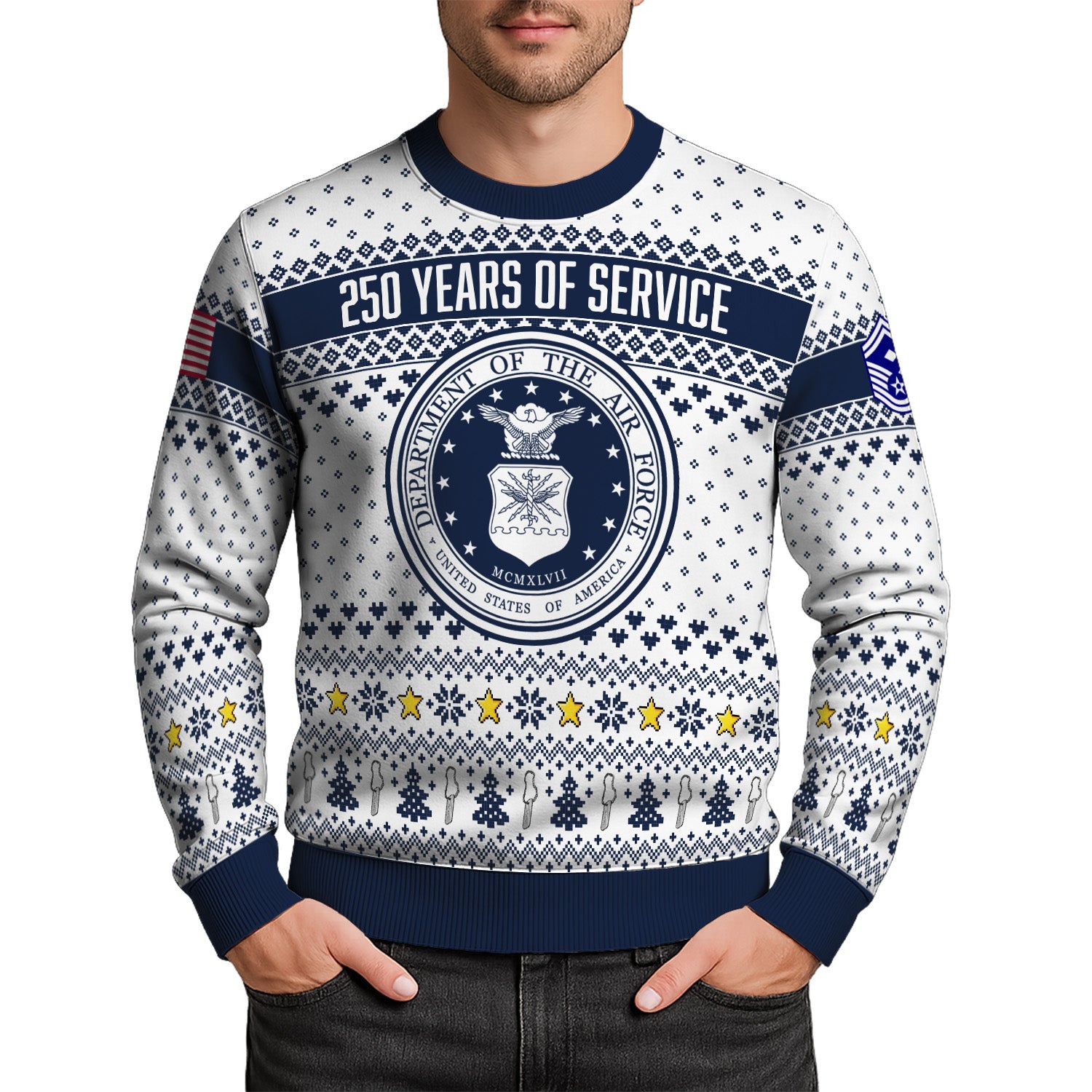 Custom Ranks US Air Force Ugly Christmas Sweater for Women Men KRUST06