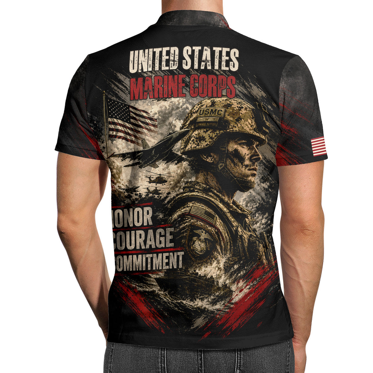US Marine Corps Personalized Military Rank All Over Print Polo Shirt