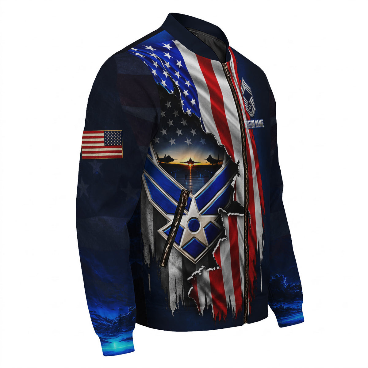 Personalized U.S. Air Force Bomber Jacket Custom Rank & Text Veteran Gift