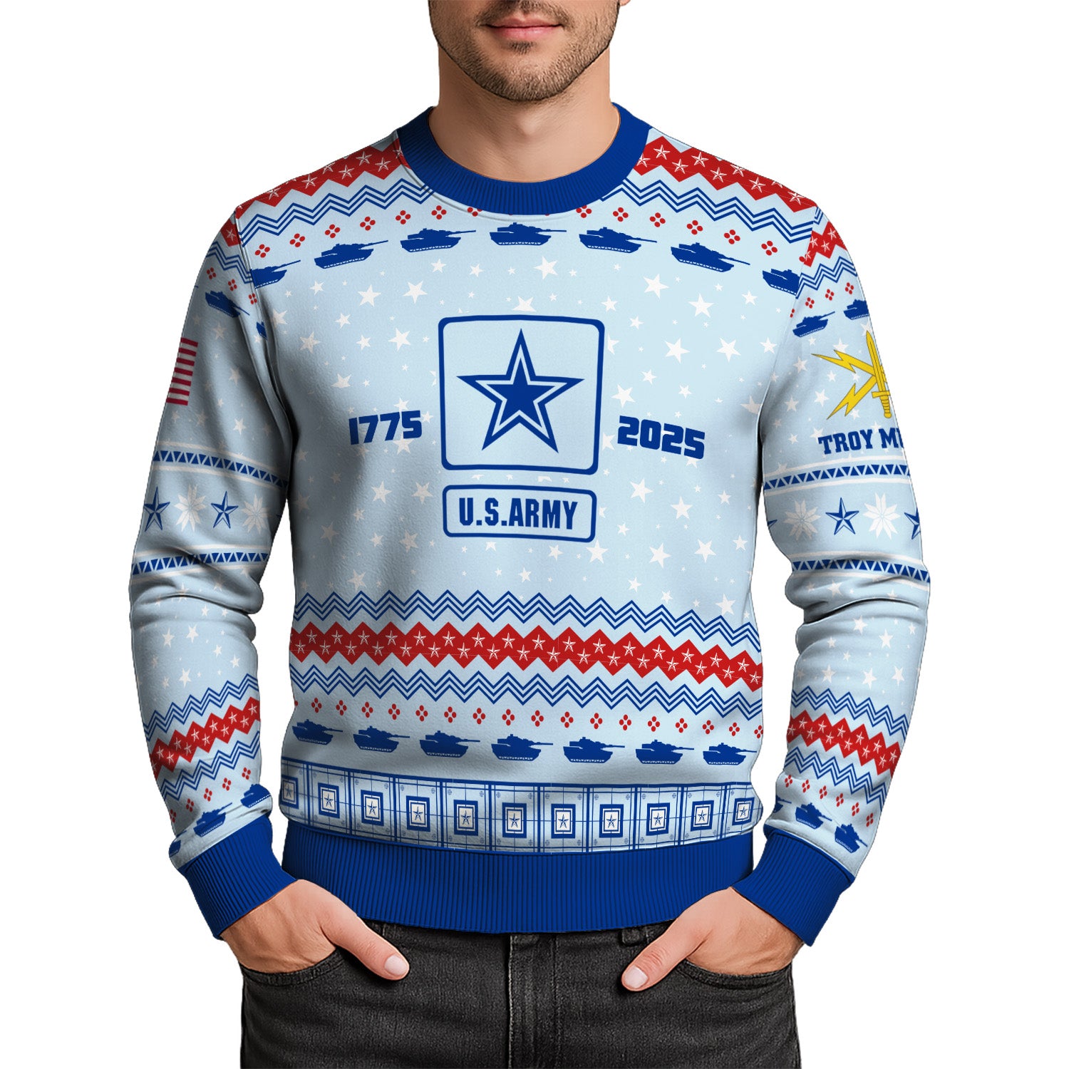 Custom Ranks And Text US Army Ugly Christmas Sweater for Women Men KRUST02