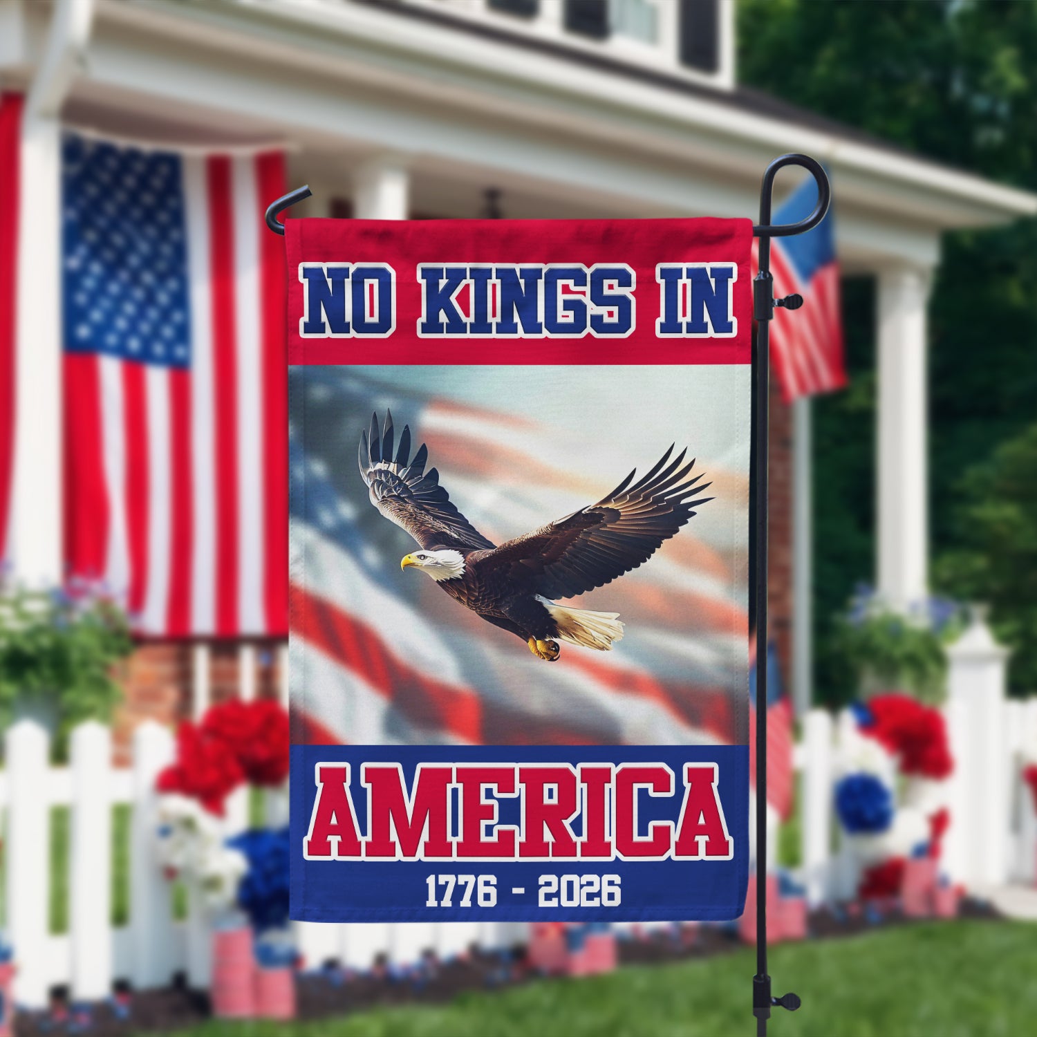 No King In America 1776 - 2026 Garden Flag 12''x18'' Twin-Side Printing