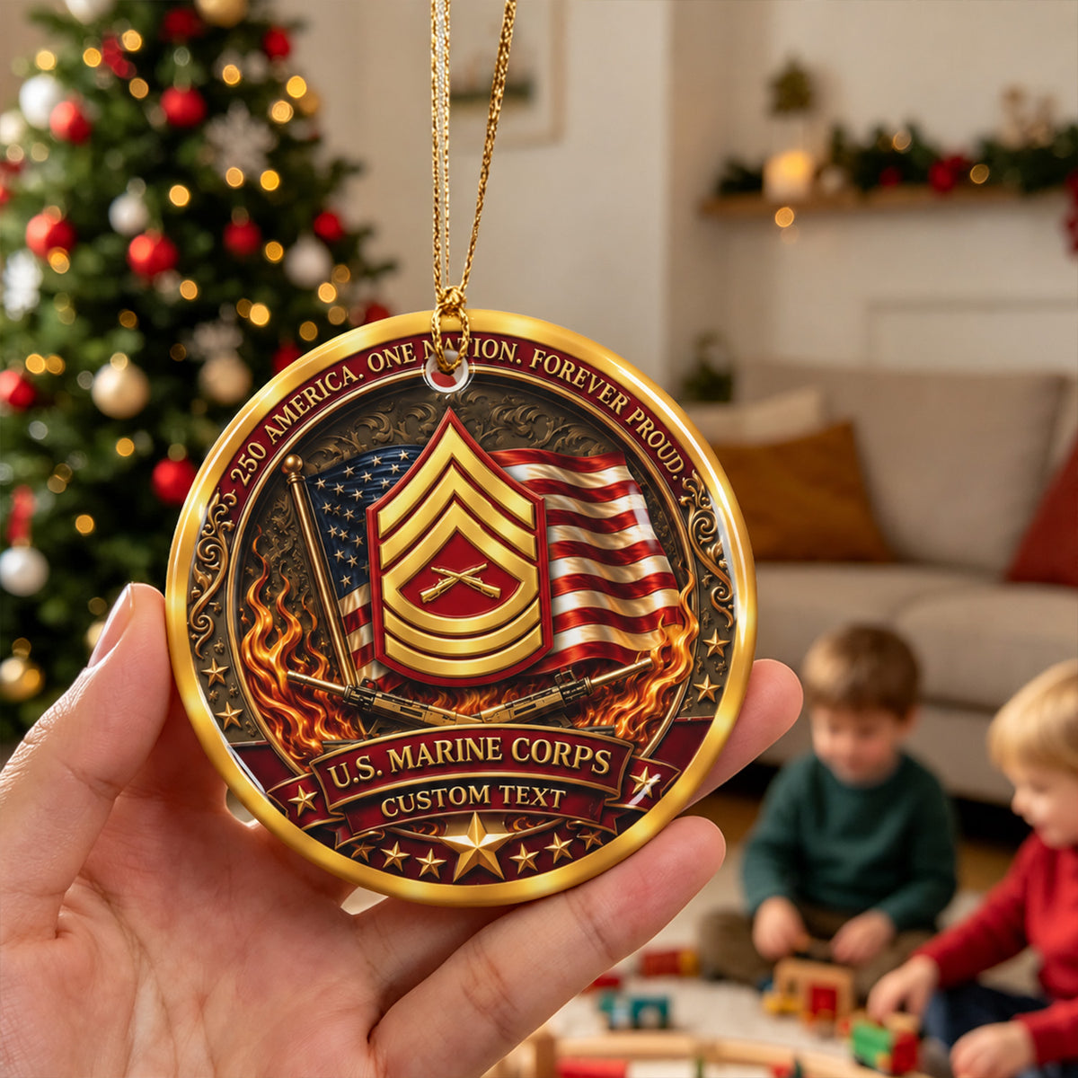 Custom USMC 3D Relief Ornament Personalized Rank and Custom Text
