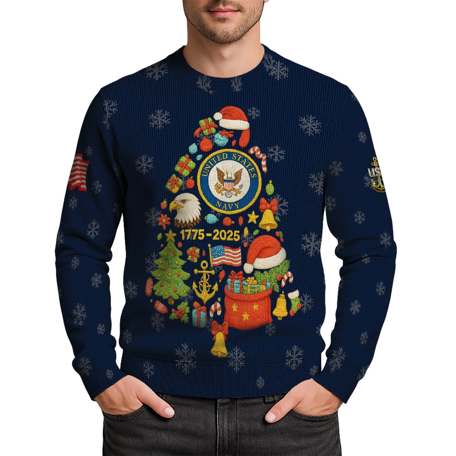 Personalized US Navy Christmas Ugly Sweater KRUST14
