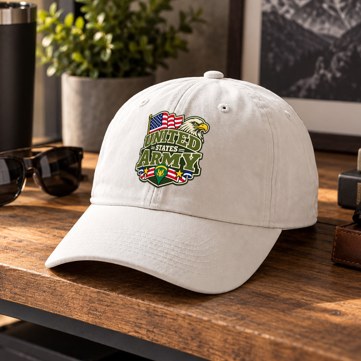 Personalized U.S. Army Embroidered Washed Cap Custom Rank and Text