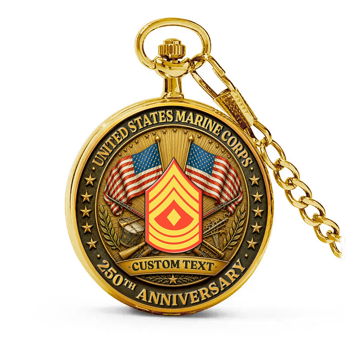 USMC Pocket Watch Personalized Text and Rank