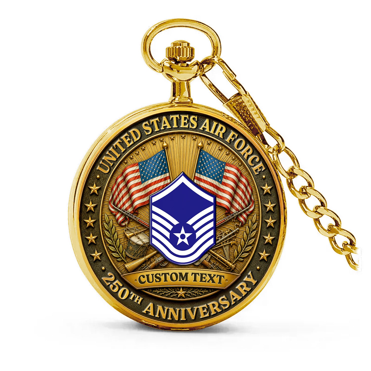US Air Force Pocket Watch Personalized Text and Rank