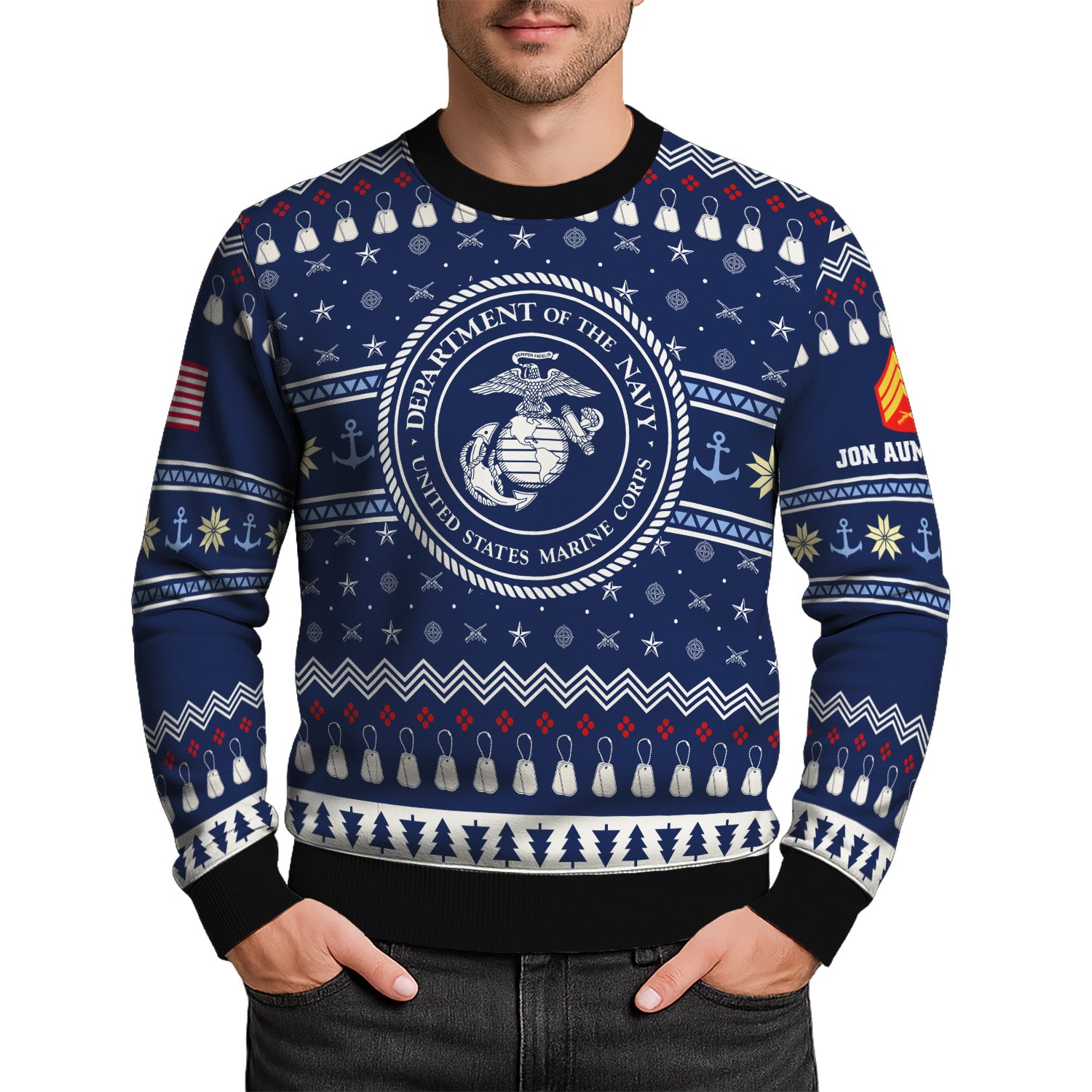 Custom Ranks And Text USMC Ugly Christmas Sweater for Women Men KRUST01