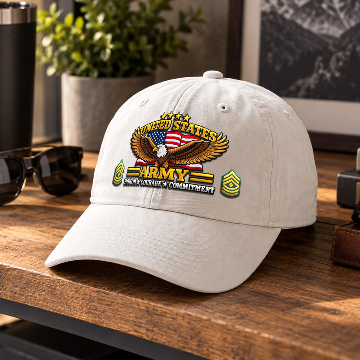 Custom U.S. Army Washed Cap Personalized Military Rank and Text