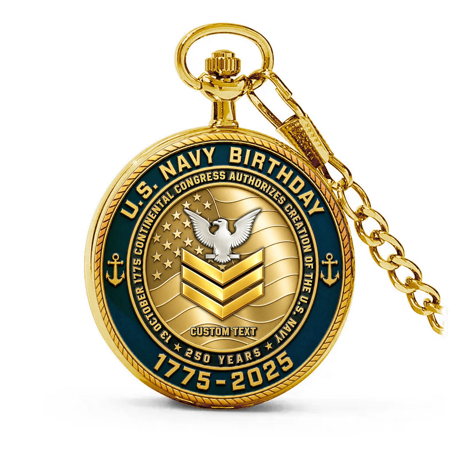 Personalized US Navy Military Pocket Watch 250 Years Gift