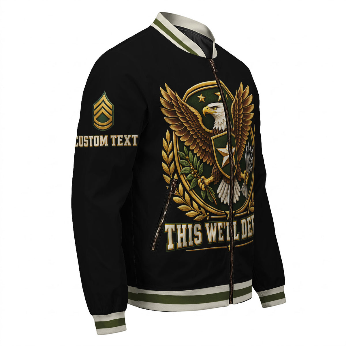 Custom US Army Veteran Bomber Jacket Personalized Name Rank Military Gift