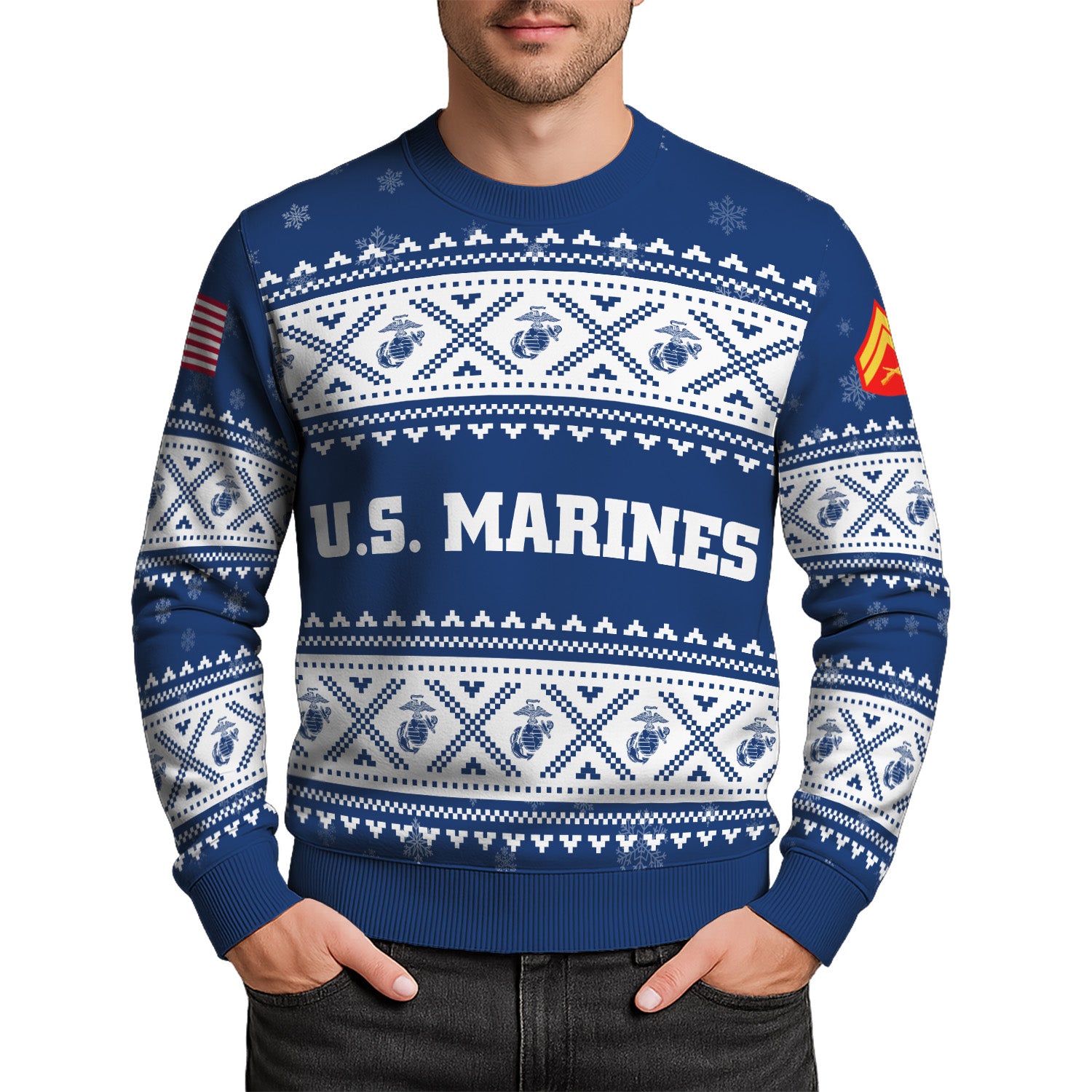 Custom Ranks USMC Ugly Christmas Sweater for Women Men KRUST05