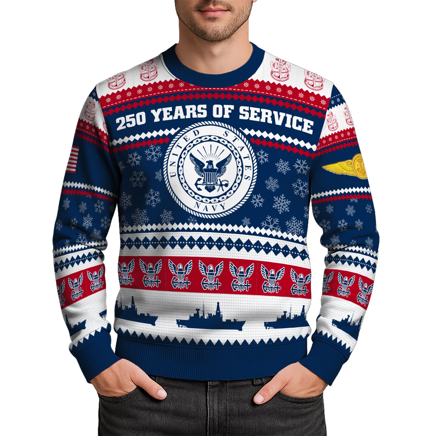 Custom Ranks US Navy Ugly Christmas Sweater for Women Men KRUST03