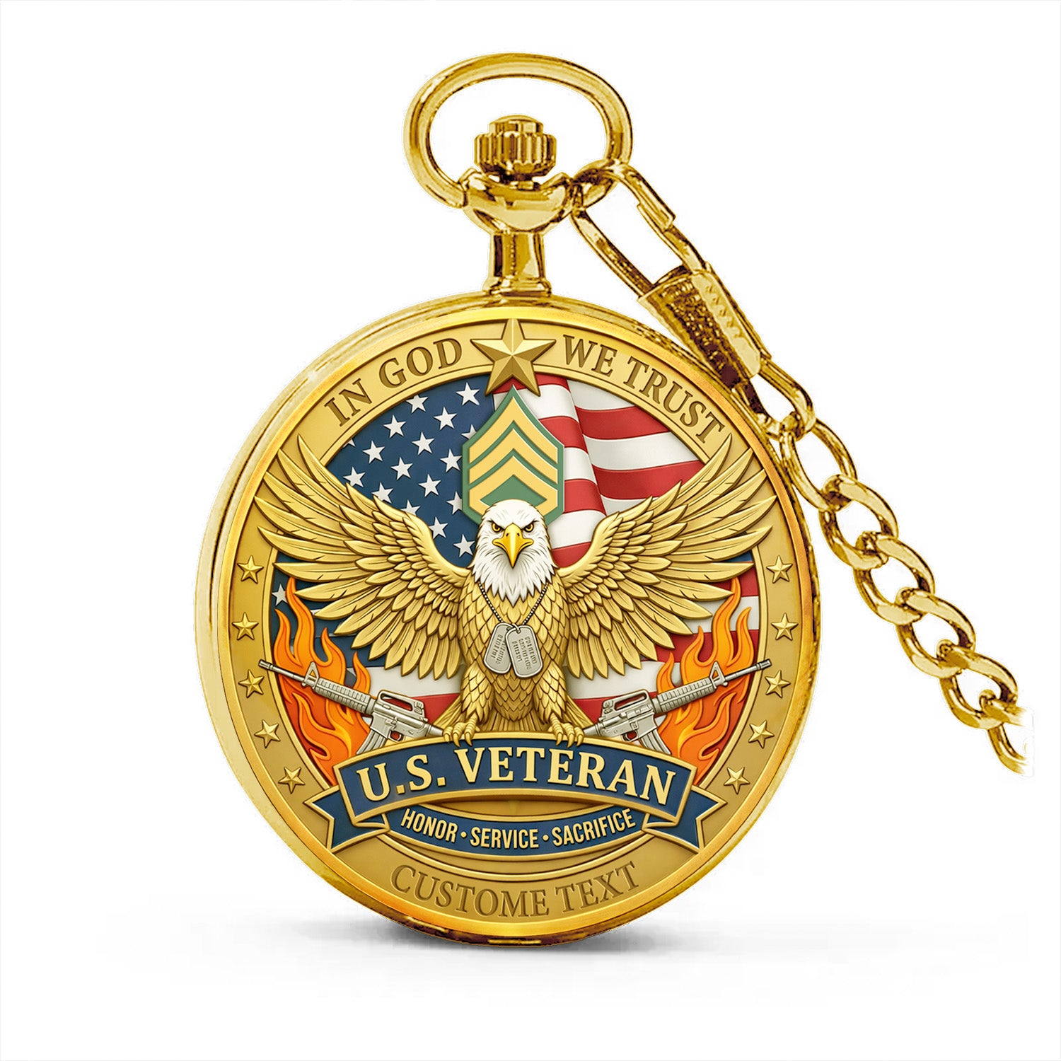 Personalized Army Veteran Pocket Watch USA 1776-2026 Gift