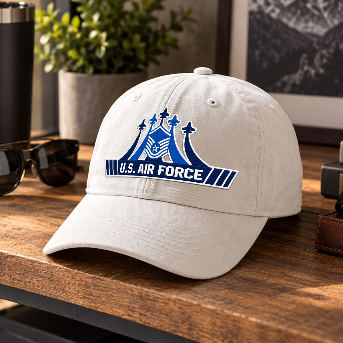 Personalized Air Force Military Washed Cap Custom Rank and Text
