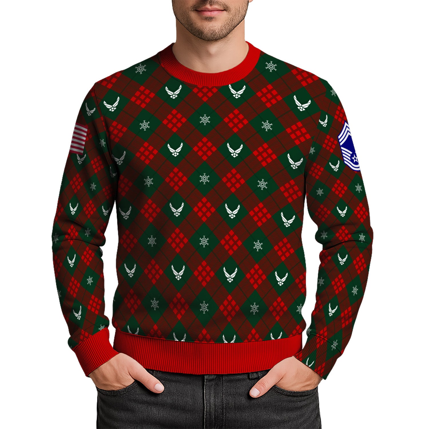 Custom Ranks US Air Force Ugly Christmas Sweater for Women Men KRUST08