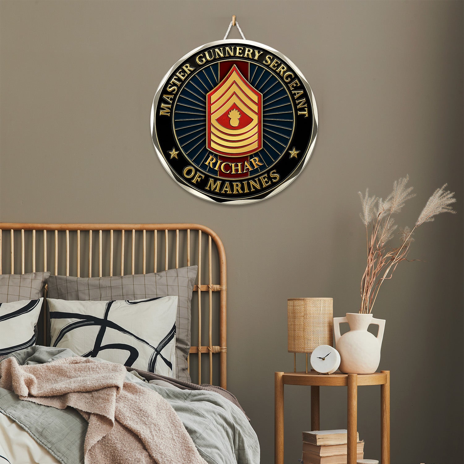Personalized MARlNE Wooden Sign – Custom Name & Rank