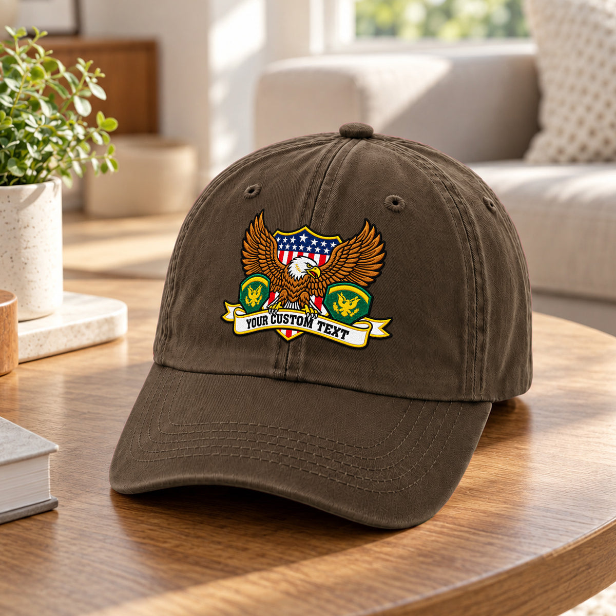 U.S. Army Embroidered Cap Custom Rank Text Veteran Gift