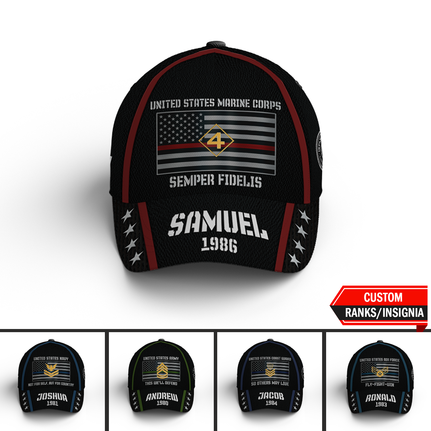 Custom Ranks/Insignia, Personalized Name And Years Served All Over Prints Premium Classic Cap KAOVC09