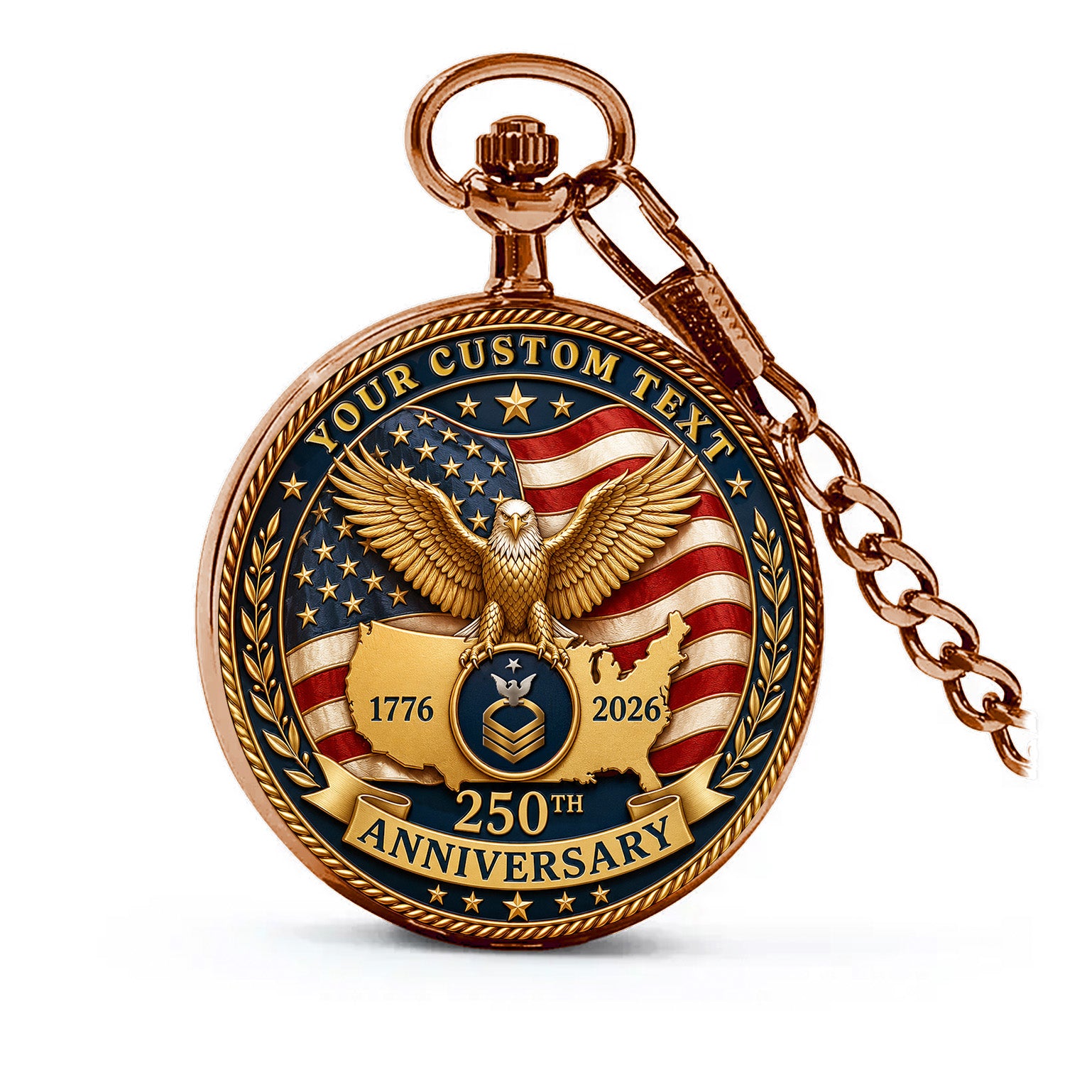 Personalized US Navy Veteran Pocket Watch Custom Name Rank Gift