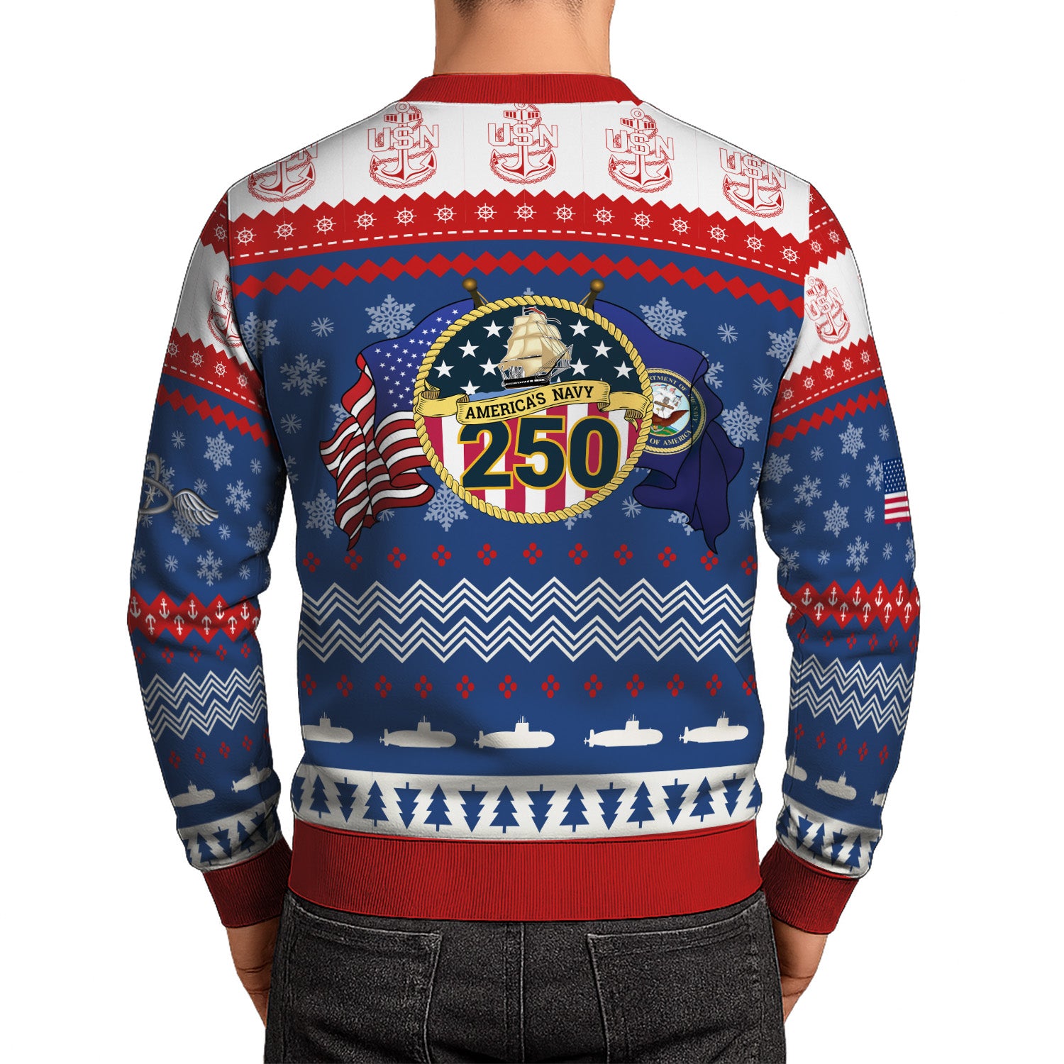 Custom Ranks US Navy Ugly Christmas Sweater for Women Men KRUST04