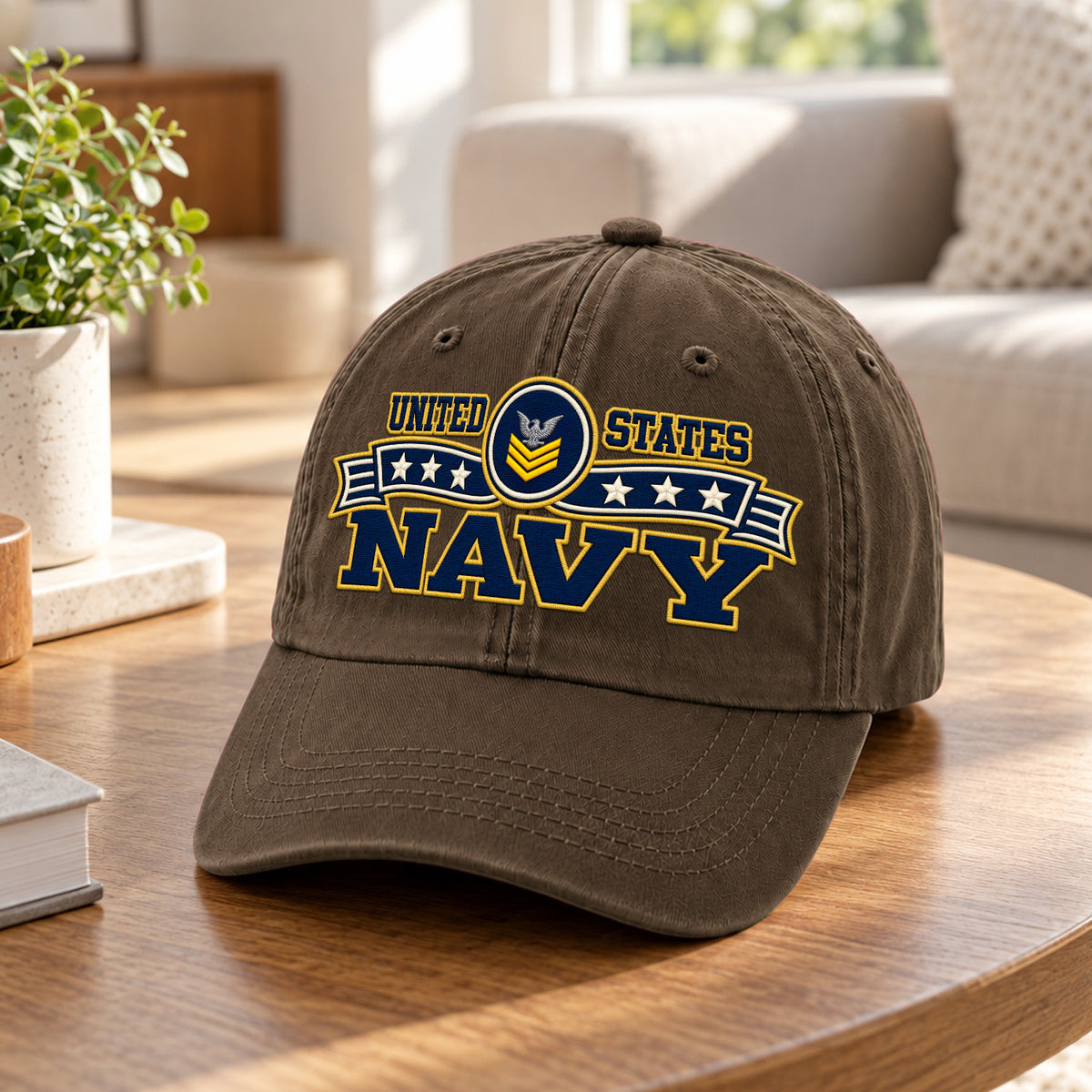 Personalized Navy Military Washed Cap Custom Rank and Text