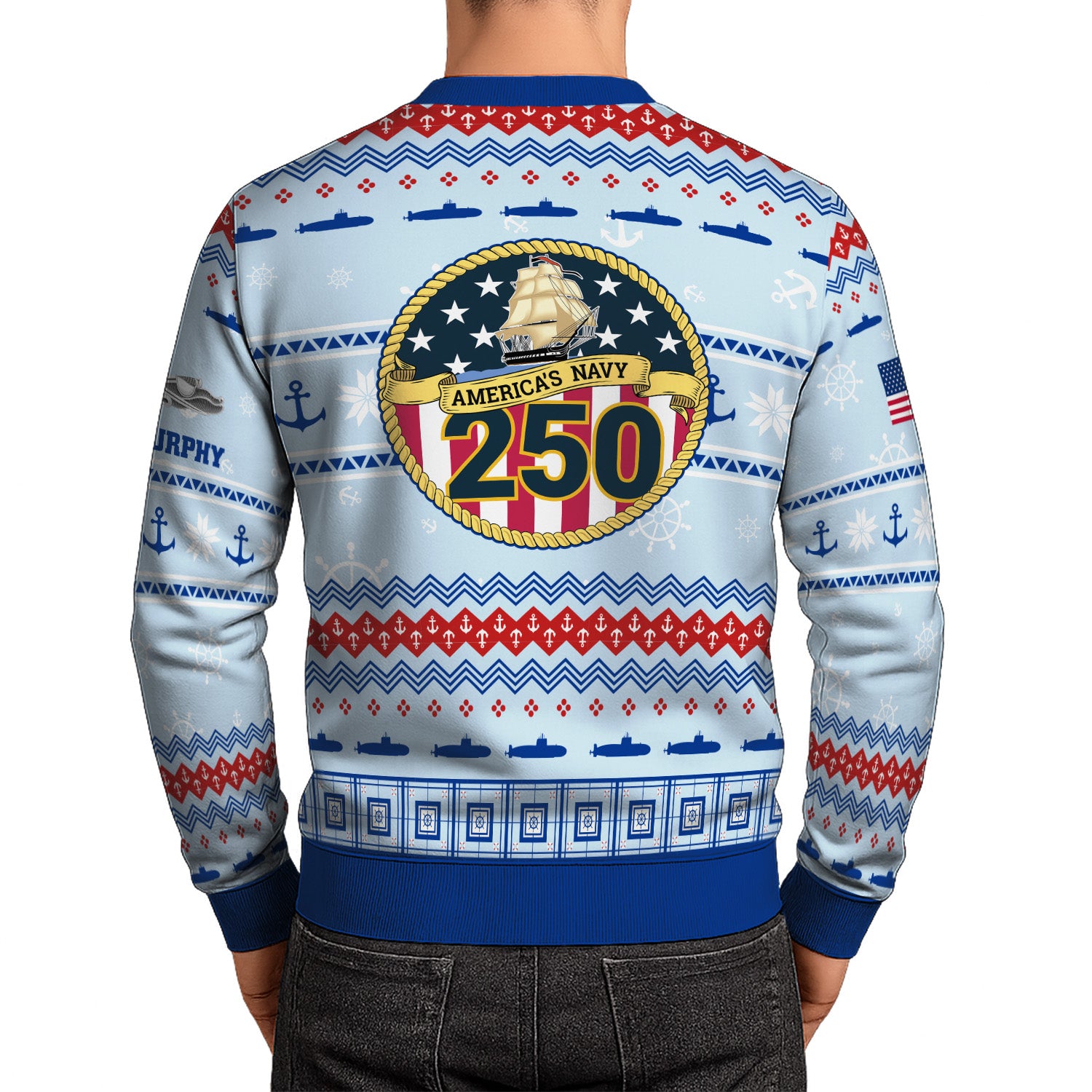 Custom Ranks And Text US Navy Ugly Christmas Sweater for Women Men KRUST02