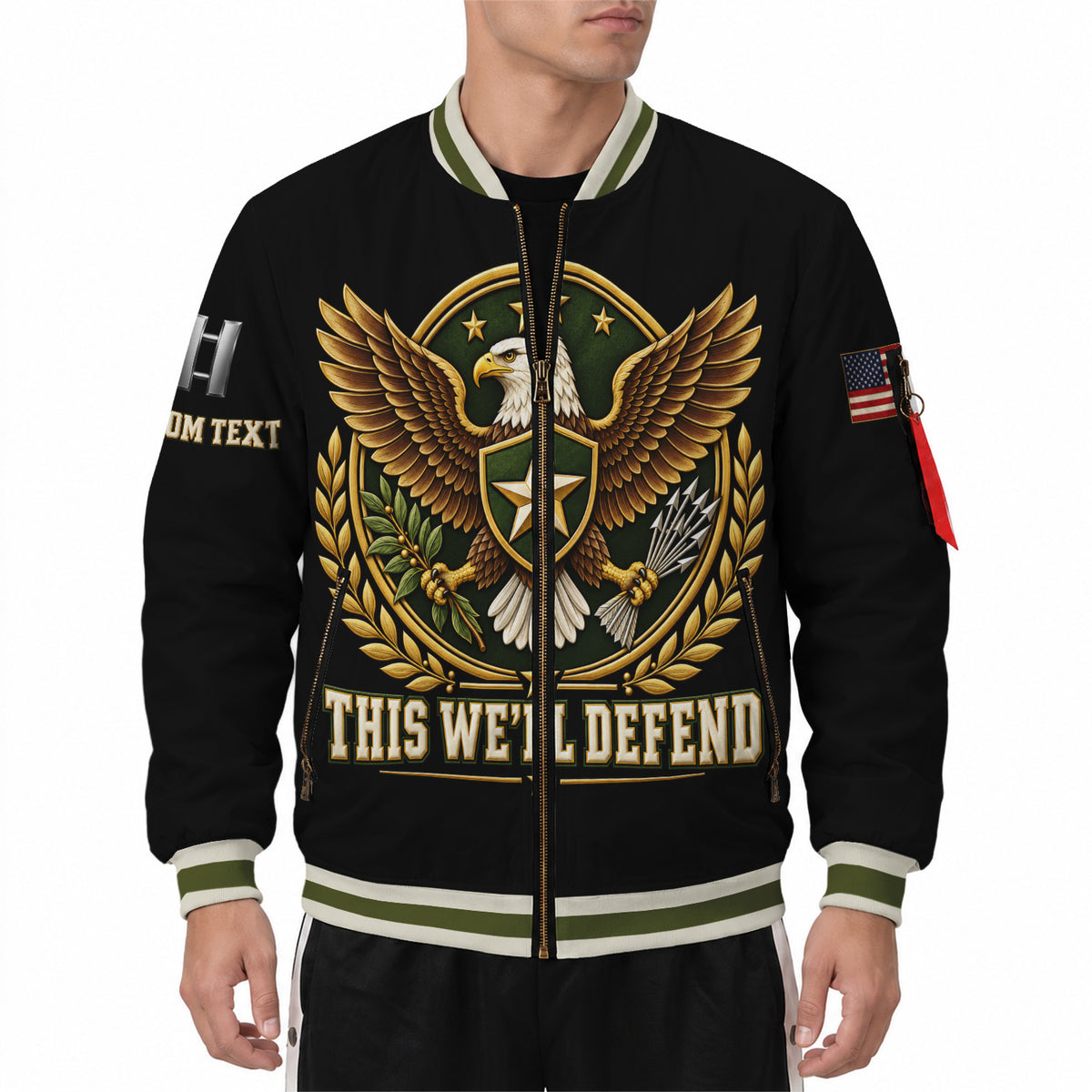 Custom US Army Veteran Bomber Jacket Personalized Name Rank Military Gift