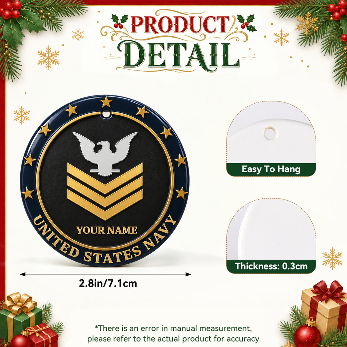 U.S. Army 3D Ceramic Ornament Custom Rank Text Military Keepsake