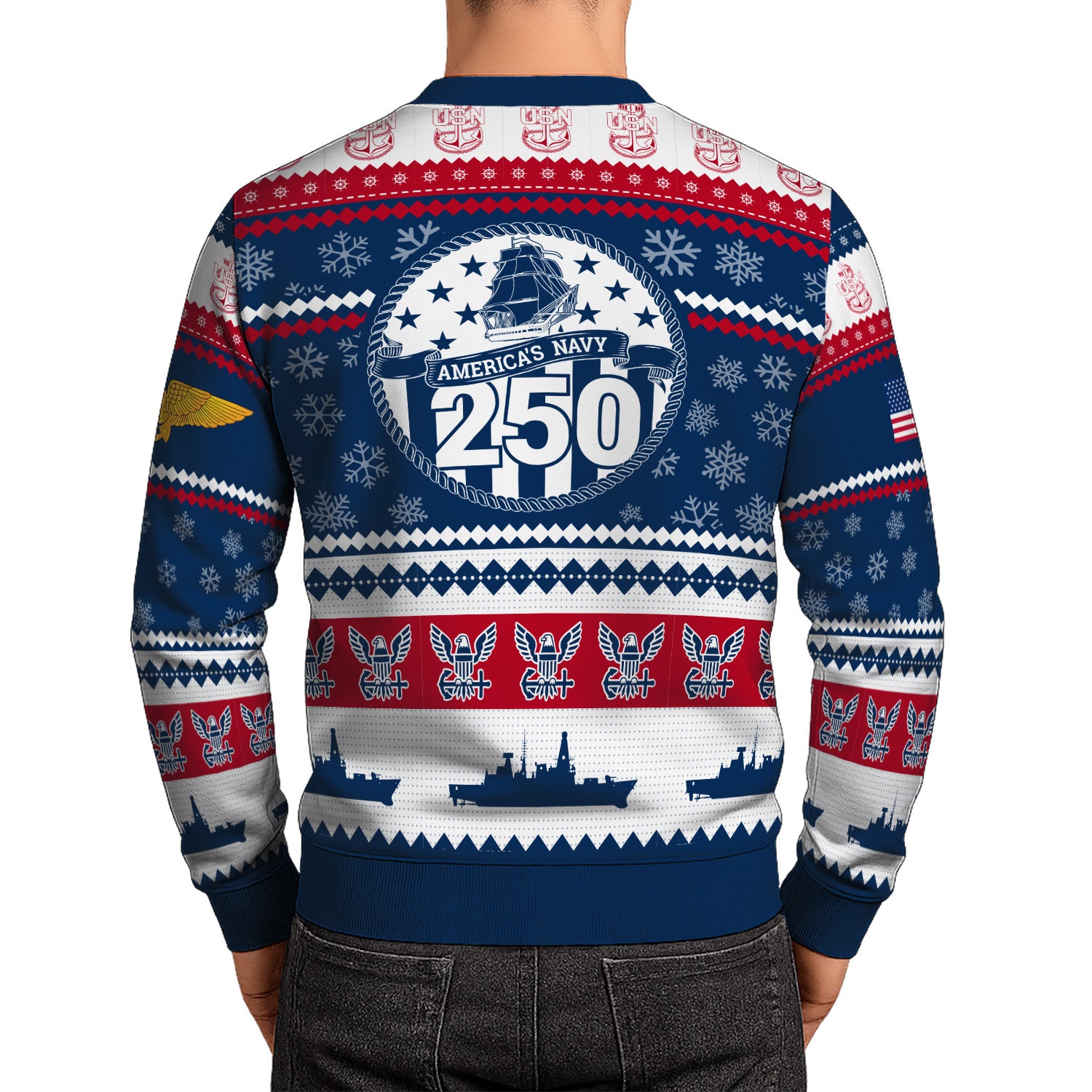 Custom Ranks US Navy Ugly Christmas Sweater for Women Men KRUST03