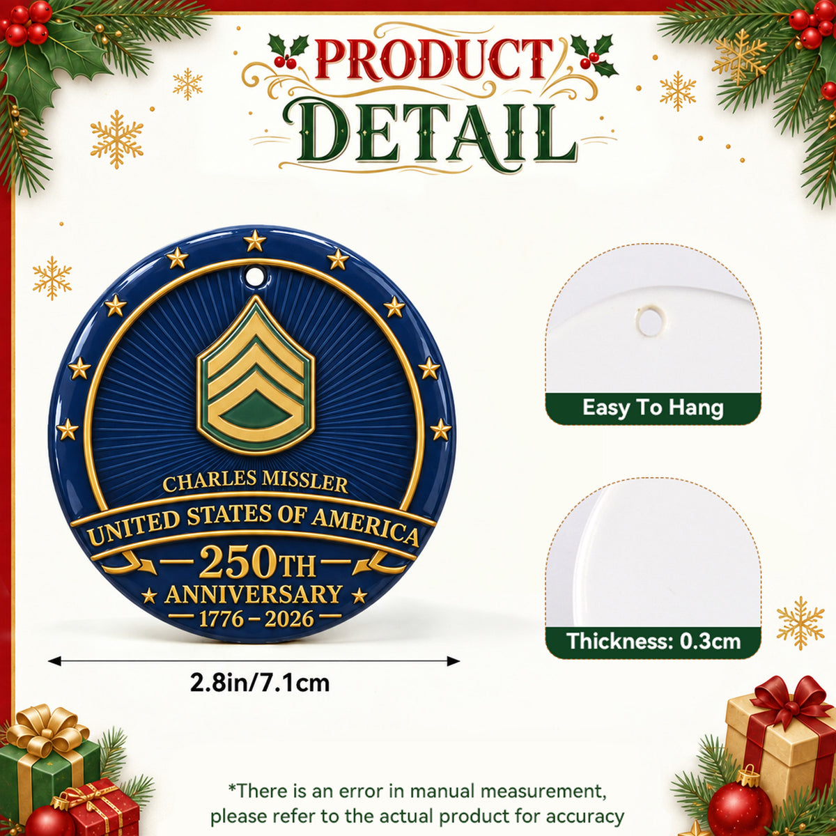 Personalized Army Ceramic Ornament Custom Military Rank and Text Gift