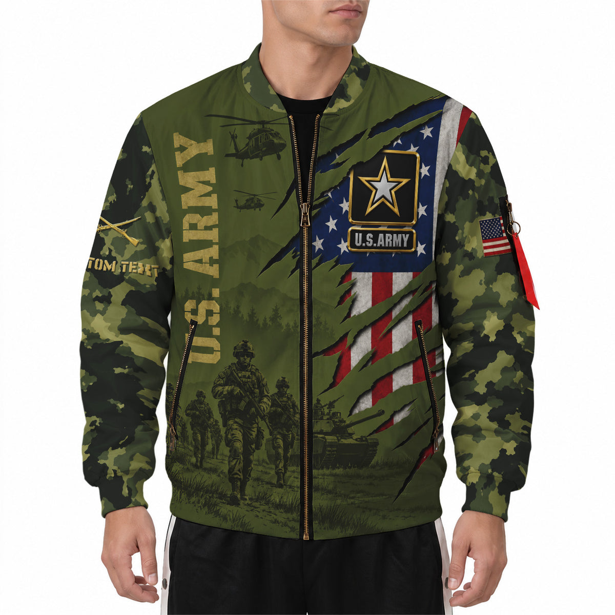 Personalized U.S. Army Bomber Jacket Custom Rank & Text Veteran Gift