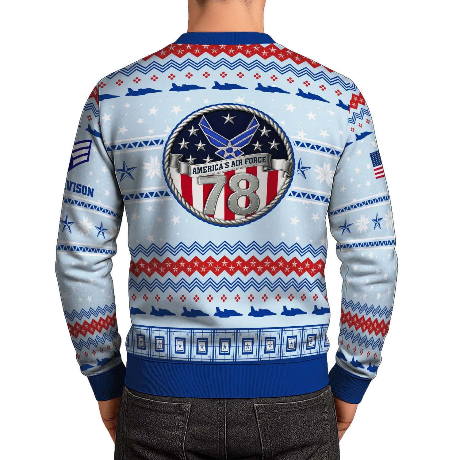 Custom Ranks And Text US Air Force Ugly Christmas Sweater for Women Men KRUST02