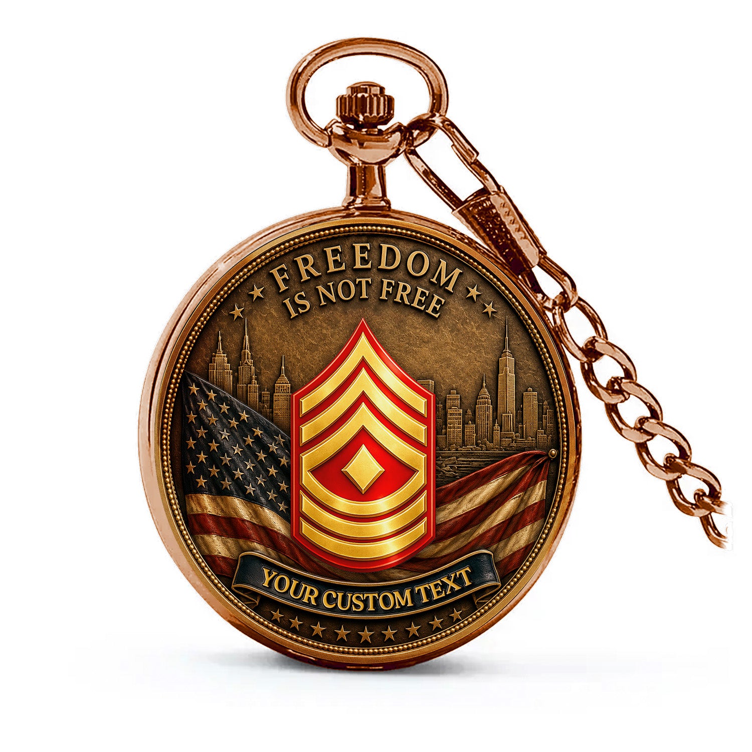 Personalized USMC 250th Anniversary Pocket Watch Custom Rank Gift