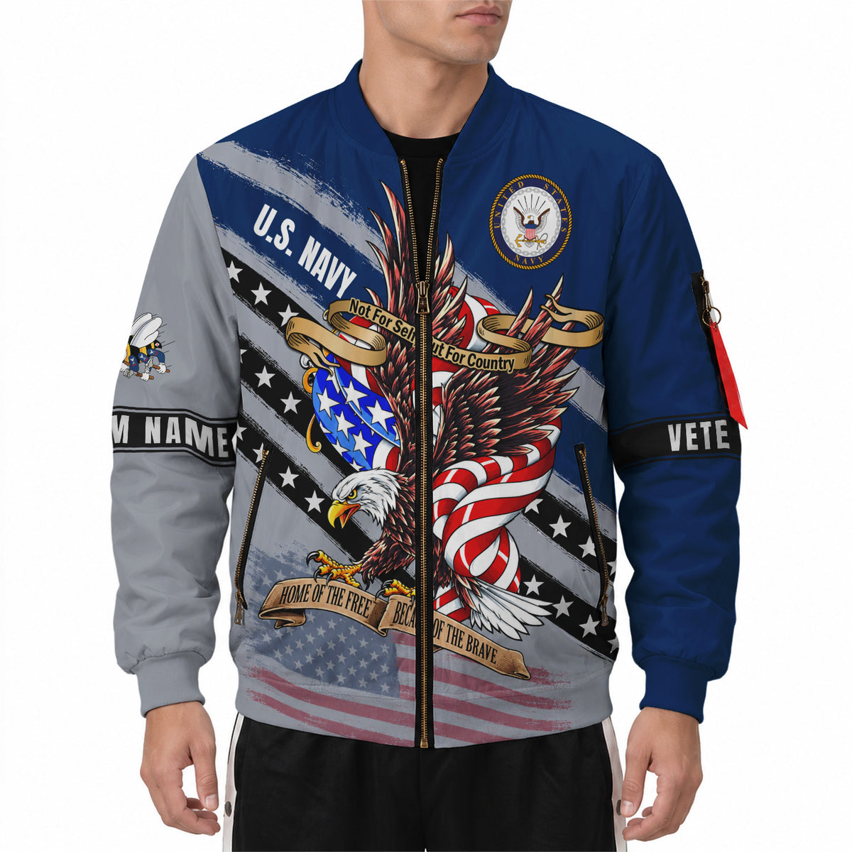 Personalized US Navy Bomber Jacket Custom Rank Name