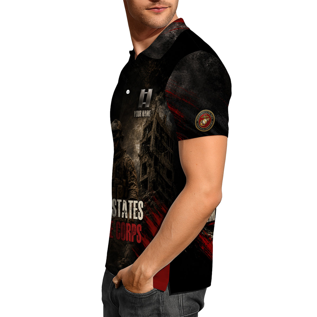 US Marine Corps Personalized Military Rank All Over Print Polo Shirt