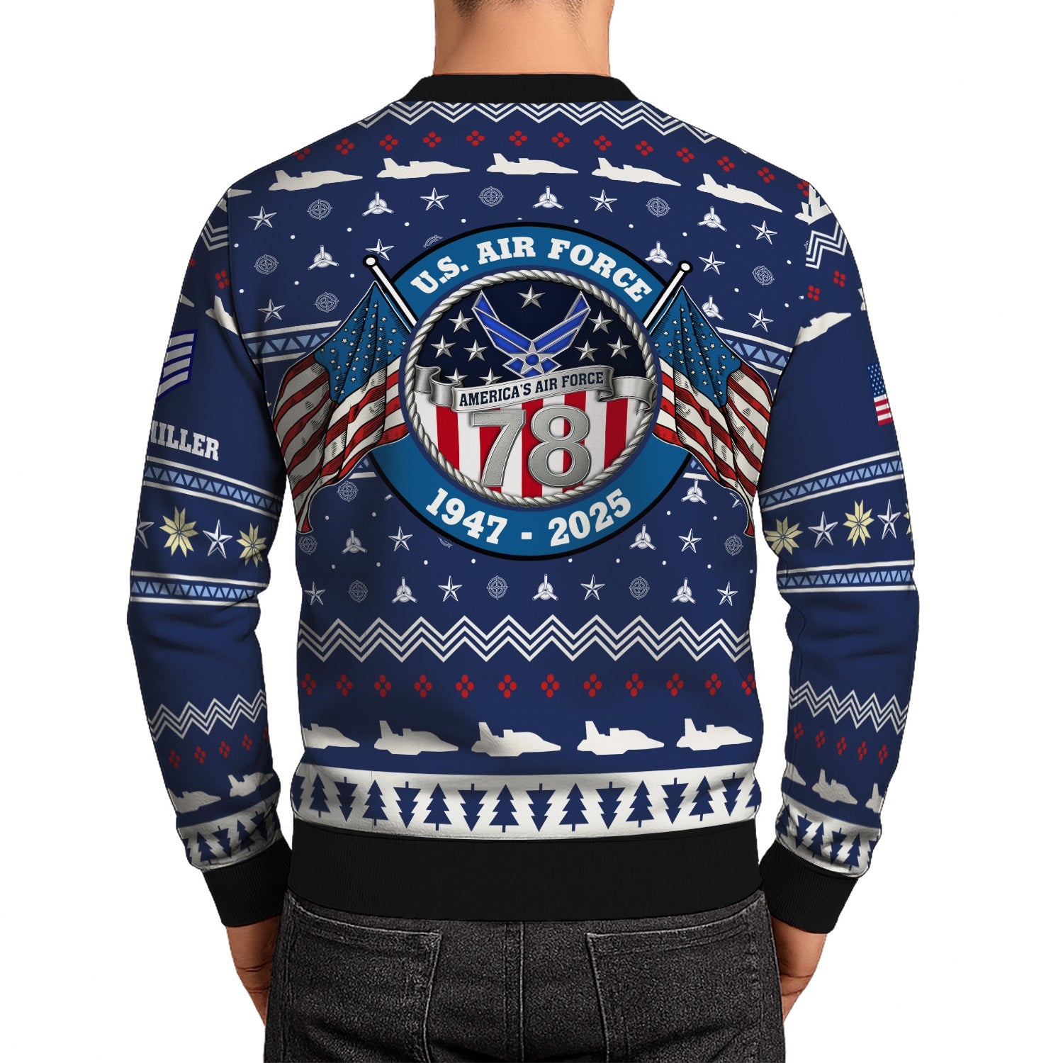 Custom Ranks And Text US Air Force Ugly Christmas Sweater for Women Men KRUST01