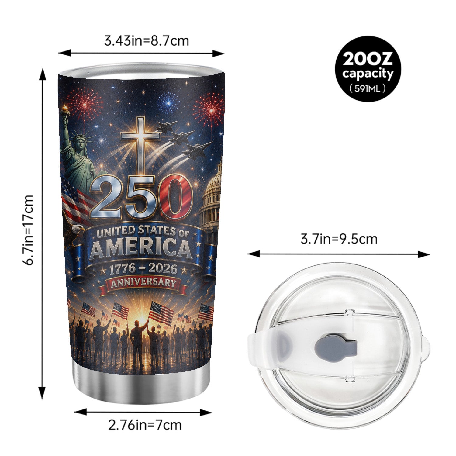 Christian USA 250 Anniversary Eagle Cross 20oz Tumbler