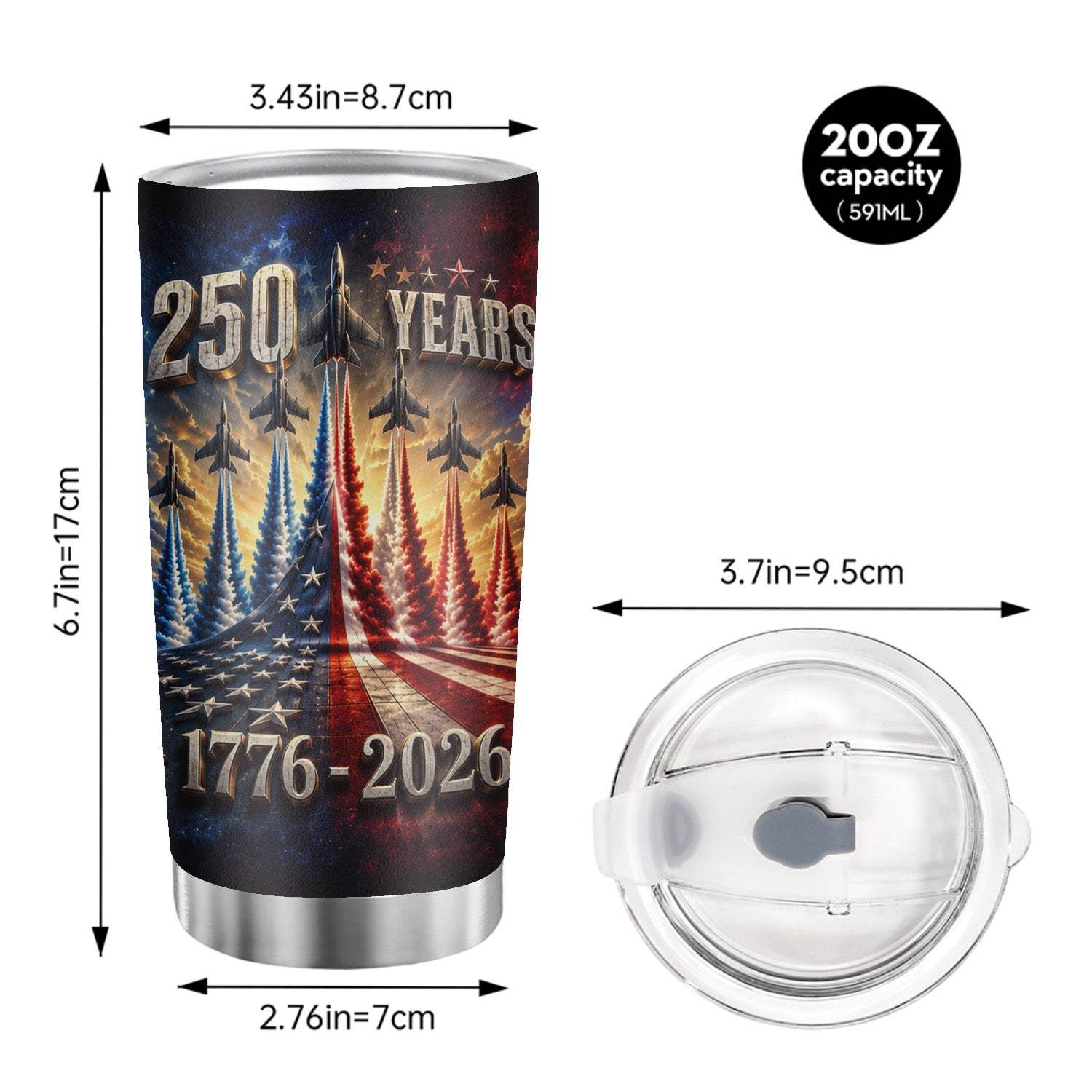 USA 250 Years Patriotic Air Show 20oz Tumbler