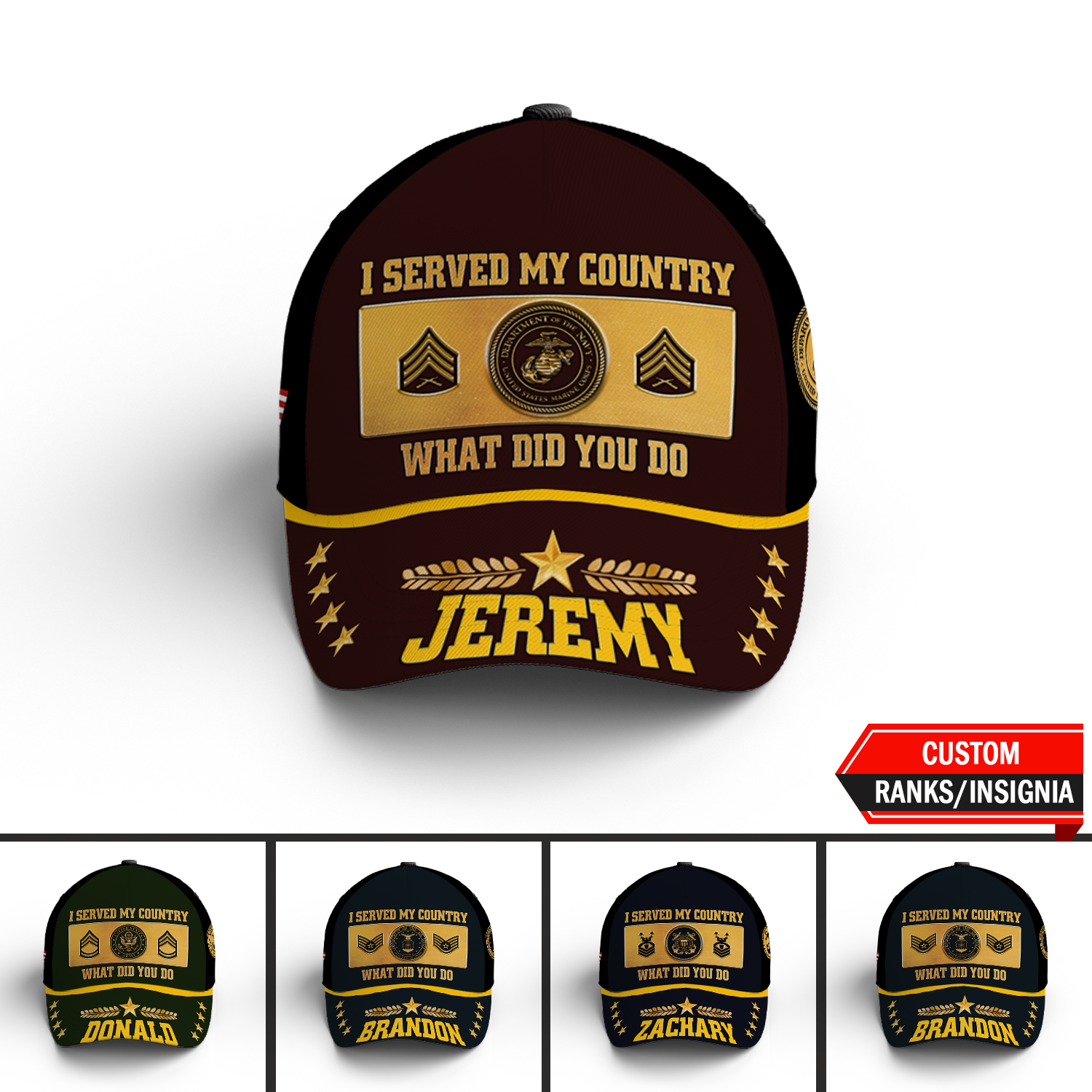 Custom Ranks/Insignia, Personalized Name And Years Served All Over Prints Premium Classic Cap KAOVC08