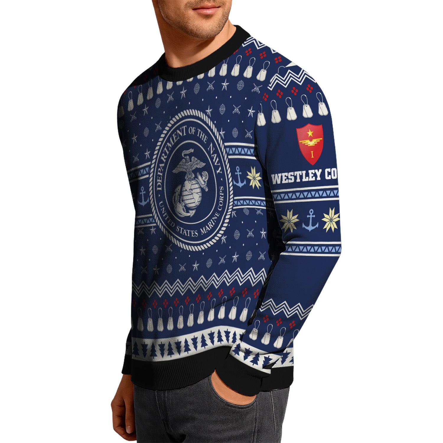 Custom Ranks And Text USMC Ugly Christmas Sweater for Women Men KRUST01